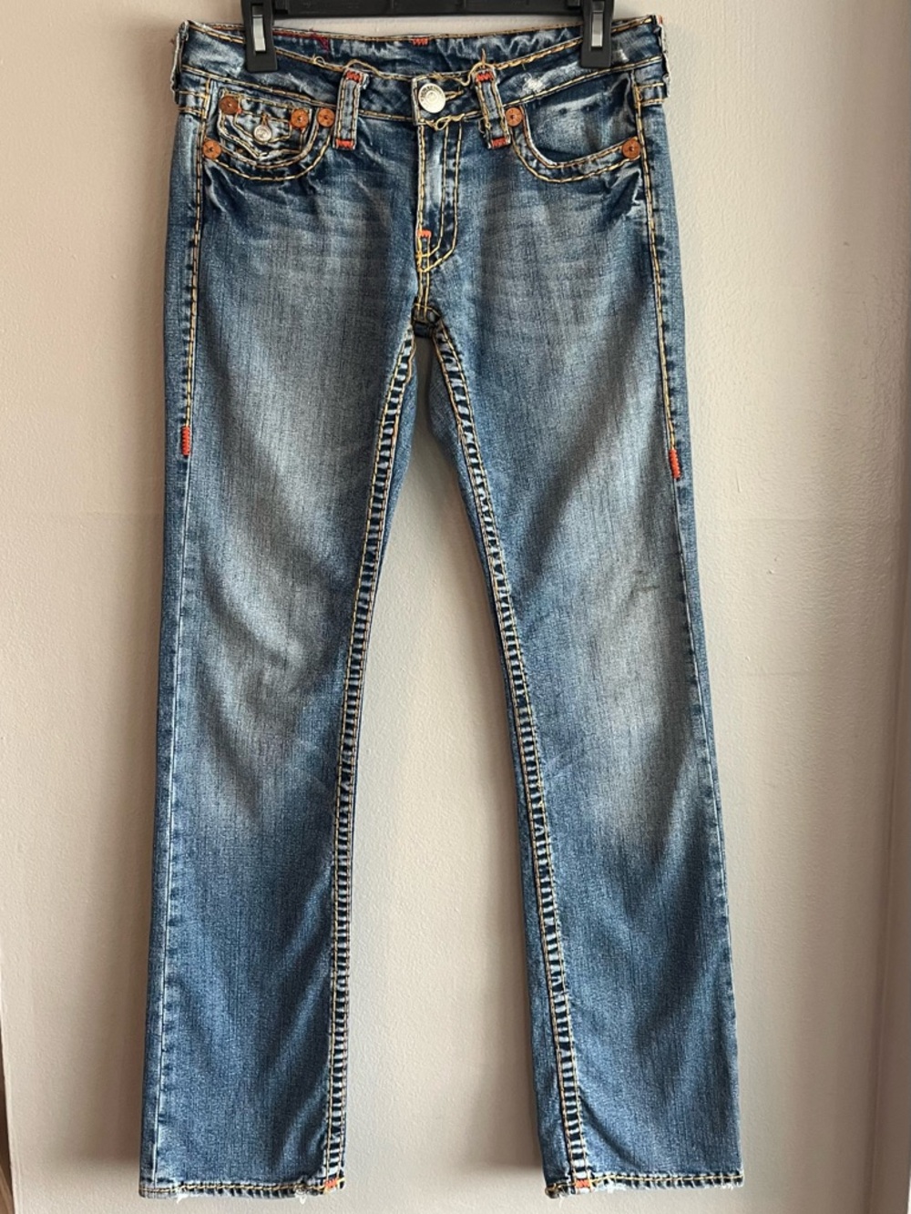 Vintage True Religion Women’s Straight Leg Jeans with Contrast Stitching